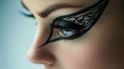 Fototapeta premium Close-up of a woman's eye with black eyeliner and intricate design