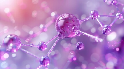 Atom Molecule. Network of Light Purple Molecule Chemistry Models in Abstract Concept