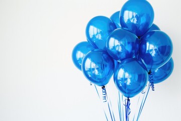 Balloons Blue. Greeting Card Design for Birthday Celebration with Bunch of Blue Balloons on White Background