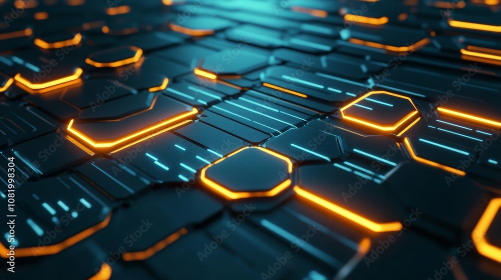Poster futuristic abstract technology background with glowing neon lines and hexagonal patterns suitable fo