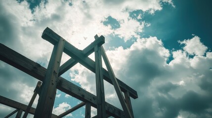 Wooden Framework Against Dramatic Cloudy Sky