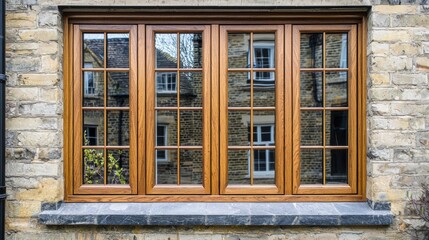 Fototapeta premium Elegant Wooden Window with Clear Reflections