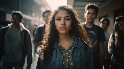 Obraz premium Happy Latino high school students in a cinematic photo with aperture setting f/1.8