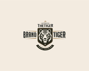 Fototapeta premium Vintage classic badge wild tiger mascot logo for business company