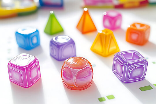 Colorful 3D geometric shapes for preschool learning activities, enhancing cognitive skills and creativity. Perfect for educational play and hands on learning experiences