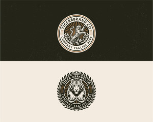Fototapeta premium Vintage classic badge wild tiger mascot logo for business company