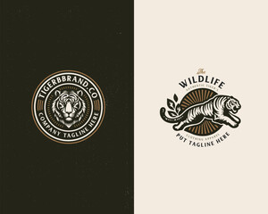 Fototapeta premium Vintage classic badge wild tiger mascot logo for business company