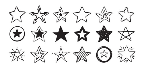 Hand drawn doodle stars set. different drawing stars isolated on white background. © Yanka
