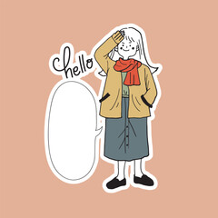 Cute Minimalist Girls with Text Bubbles Sticky Notes Hand Drawn Illustration