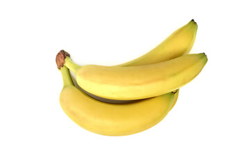Bunch of yellow ripe bananas isolated on the white background. Top view. Copy space. Close-up.