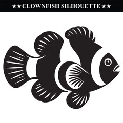 Clownfish silhouette vector on isolated white background.