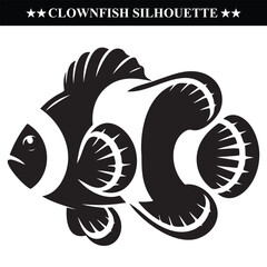 Clownfish silhouette vector on isolated white background.