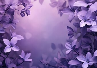 Obraz premium Ethereal Purple Floral Background with Delicate Blossoms Framing a Soft Focus Center, Ideal for Elegant Invitations, Greeting Cards, or Artistic Designs