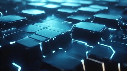 Fototapeta premium Futuristic Abstract Technology Background with Illuminated Hexagonal Patterns Designed for Digital Projects and Modern Interfaces Featuring Vibrant Blue Light Effects