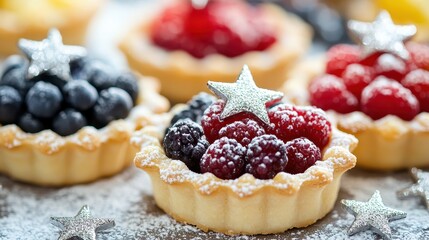 Delicious Star-Shaped Tarts with Colorful Fruit Toppings for a Festive Dessert Table Display, Perfect for Celebrations and Special Occasions