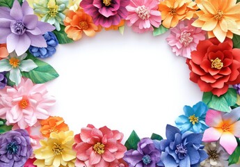 Beautiful and Colorful Floral Border Made of Paper Flowers in Various Colors and Shapes Perfect for Creative Projects and Artistic Displays