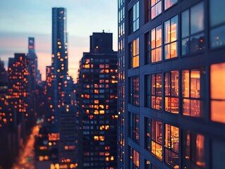Glowing Cityscape Skyline at Twilight with Bustling Nightlife Below