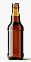 Bottled Beer. Product Photography of Brown Glass Beer Bottle with Blank Cap, Isolated on White Background