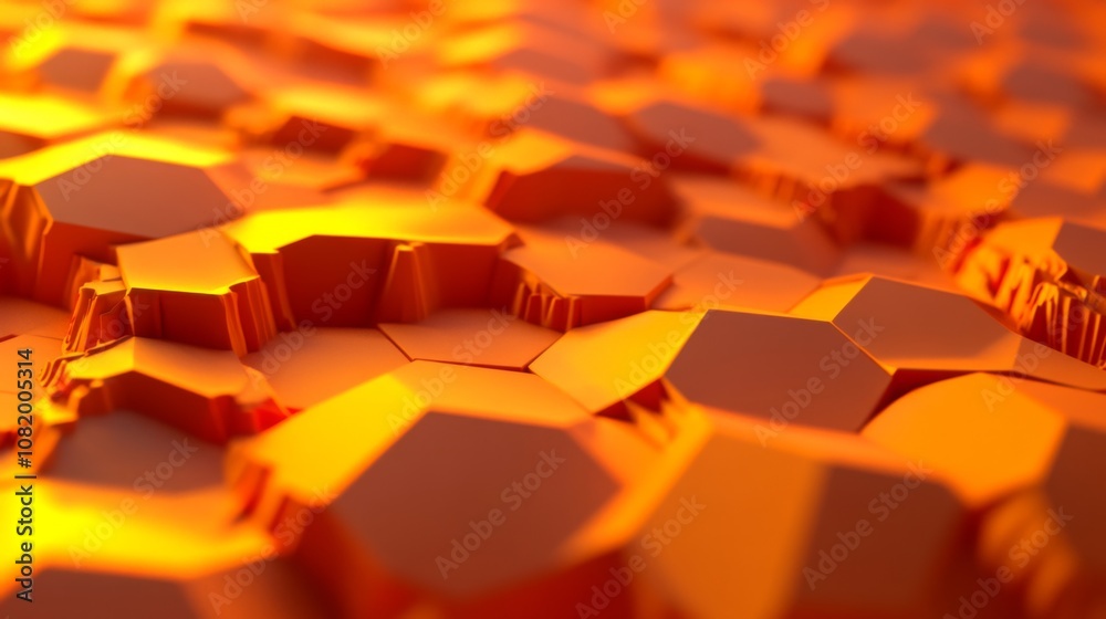 Poster abstract geometric pattern of hexagonal shapes with vibrant orange hues creating a modern and dynami