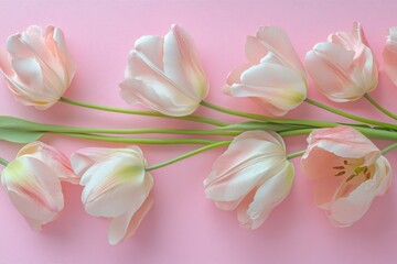 Delicate Pink Tulips Arrangement on Soft Pink Background Showcasing the Elegance and Beauty of Nature in Floral Composition for Home Decor or Events
