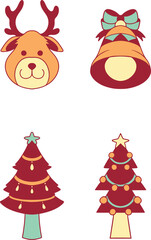 Vector illustration set of Christmas Elements bell tree deer