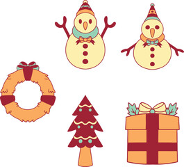Vector illustration set of Christmas Elements snowman gift present decoration