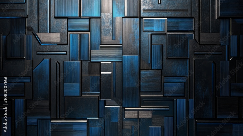 Poster dark blue abstract geometric background with textured blocks creating depth and dimension in a moder