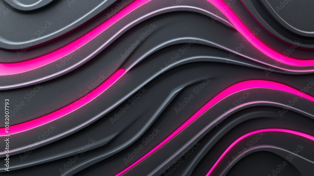 Aufkleber abstract wavy textures with vibrant pink neon light and smooth gray background for modern design and