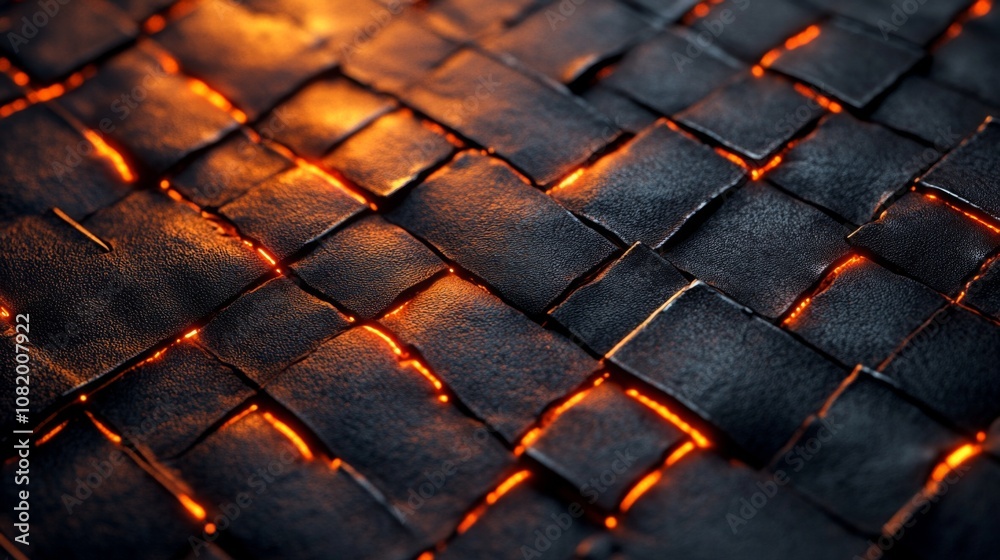 Aufkleber Abstract Texture of Dark Woven Strips with Glowing Orange Embers, Creating a Warm and Inviting Background Ideal for Creative Projects and Designs