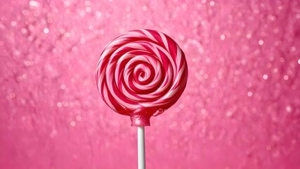 Fun and Sweet Pink Lollipop on a Sparkling Candy-Themed Background