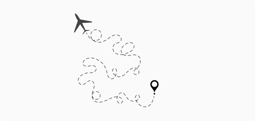 Airplane line path icon. Vector illustration of air plane flight route with the point of location line trace. aircraft location tracking in a dotted path vector illustration 5