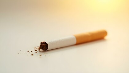 cigarette lying horizontally on a pristine white background, highlighting the tobacco and paper details, with a soft light casting a subtle shadow create with ai