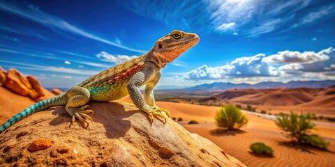 Fototapeta premium Lizards thrive in the arid deserts of the United States, showcasing remarkable adaptations. Their vibrant colors and unique behaviors captivate wildlife enthusiasts and nature lovers alike.