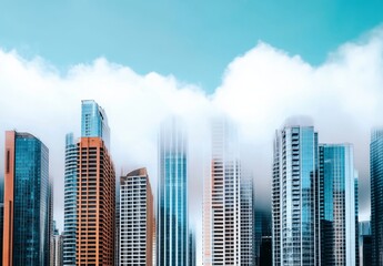 Fototapeta premium New York City Skyline Partially Covered in Clouds with Skyscrapers Piercing Through