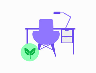 Sustainable Office Furniture illustration. Sustainable workplace icon illustration. Sustainable Building Icon. 