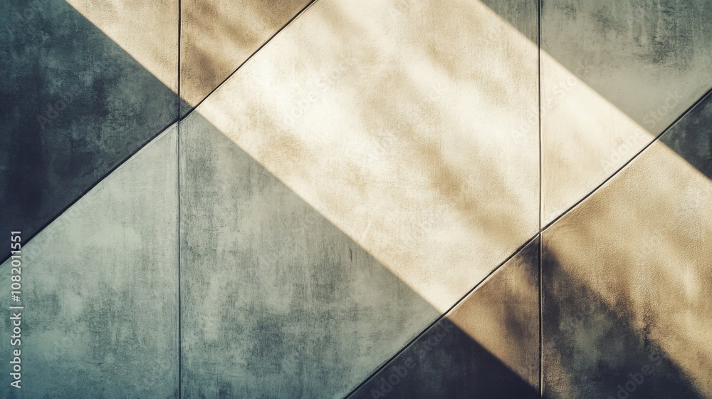 Leinwandbilder Abstract Geometric Pattern of Light and Shadow on a Textured Concrete Wall with Diagonal Lines and Artistic Play of Natural Light