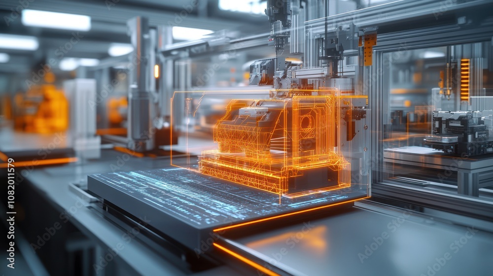 Poster 3d printers creating prototypes in a tech lab engineers working with virtual models, high-speed prin