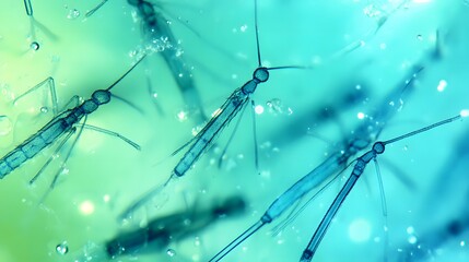 Mosquito larvae thriving in a still water sample, highlighting the importance of environmental monitoring and prevention of mosquito-borne diseases.