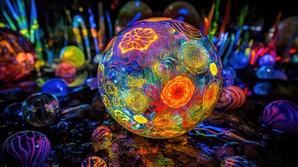 Colorful Glass Orbs in Vibrant Art Installation
