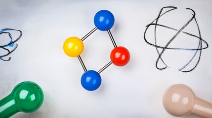 Obraz premium Atomic splitting diagram showing the process of nuclear fission, where a heavy nucleus splits into smaller nuclei, releasing energy and neutrons. 