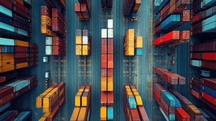Obraz premium Aerial view of multinational warehouse with global supply chain logistics