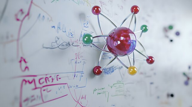 Atomic splitting diagram showing the process of nuclear fission, where a heavy nucleus splits into smaller nuclei, releasing energy and neutrons. 
