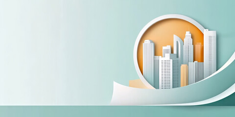 Modern Urban Skyline with Geometric Design and Soft Pastel Tones