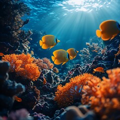 Fototapeta premium Underwater scene alive with clownfish among a vibrant coral reef picture