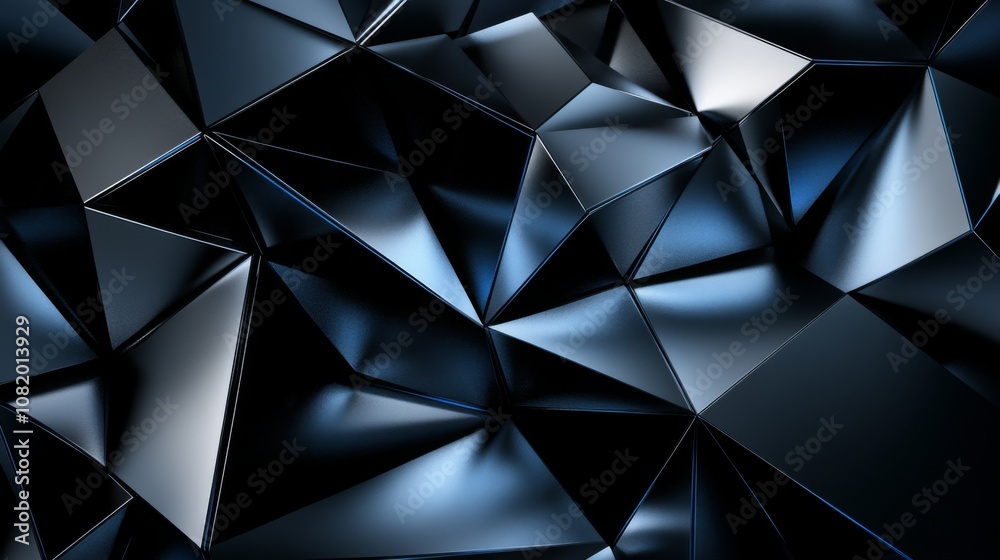 Aufkleber Abstract geometric design featuring sharp triangular shapes and reflective surfaces creating a futuristic and dynamic visual texture in shades of black and blue.