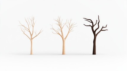 Obraz premium Three stylized trees with varying textures and colors on a white background.