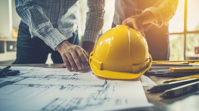 Business Leader Overseeing Construction Site with Architect Reviewing Plans