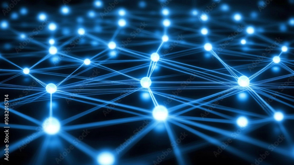 Fototapete interconnected blue nodes illustrating digital network concept for technology and data communication