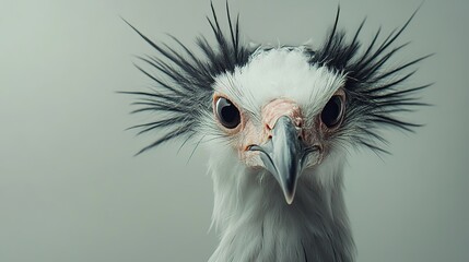 Fototapeta premium Close-up of a striking bird with unique feathers and intense gaze.