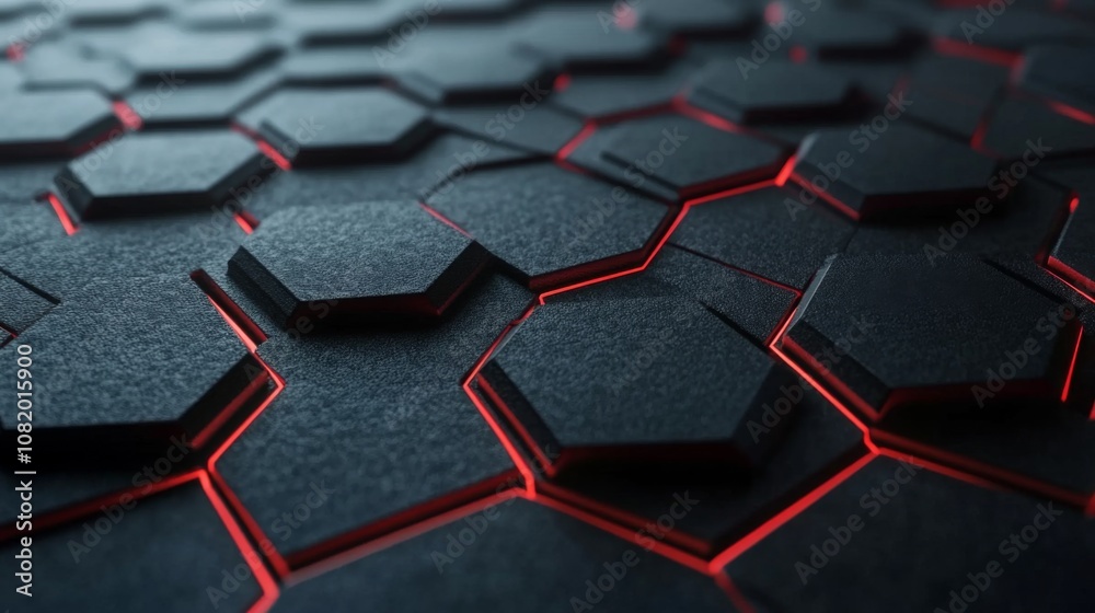 Fototapete Dark Hexagonal Patterns with Illuminated Edges Creating a Futuristic Textured Surface Ideal for Technology, Design, and Abstract Background Concepts